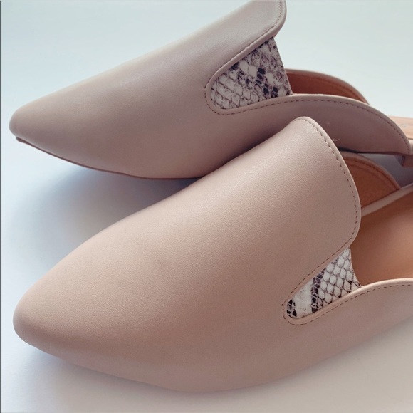 Nude snakeskin slip on flat pointed toe mules - Picture 6 of 6